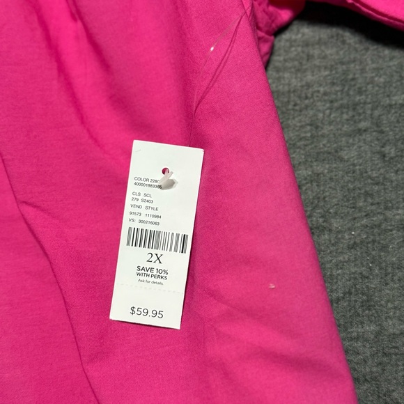 Women’s Catherines Pink Cotton Blouse 2XL Button Front Eyelet Hemline 3/4 Sleeve - Picture 5 of 11